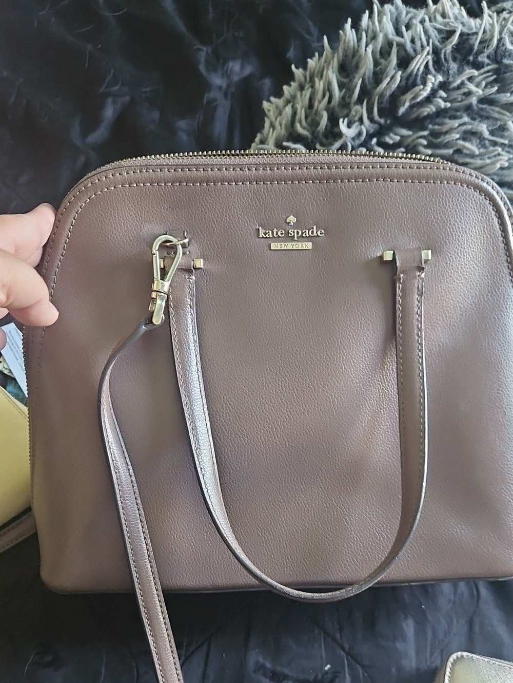 kate spade Neutral Taupe Leather Dome Satchel with Gold Logo